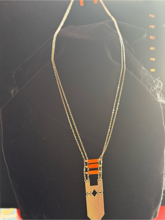 paparazzi Jewelry - Long Silver Silver-Tone Pendant Necklace with Orange Accents